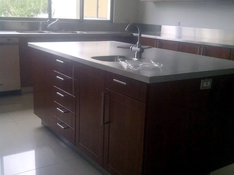 Residencia privada (2016): Cocina con isla y torre de hornos