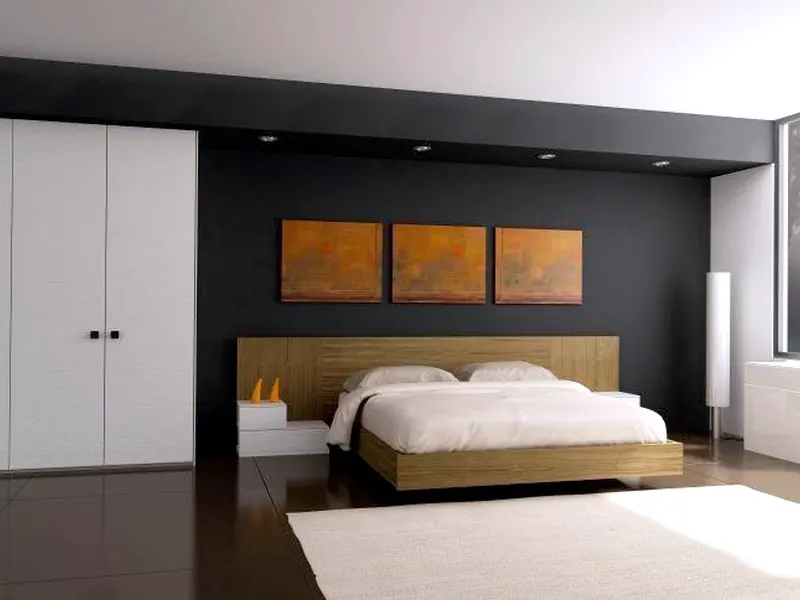 Residencia privada (2016): Dormitorio con cabecero lacado y repisas